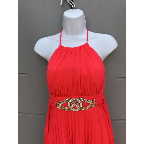 Caché Coral Chiffon Halter Formal Party Prom High Low Maxi Dress Gown Sz 0 Y2K - Picture 6 of 14